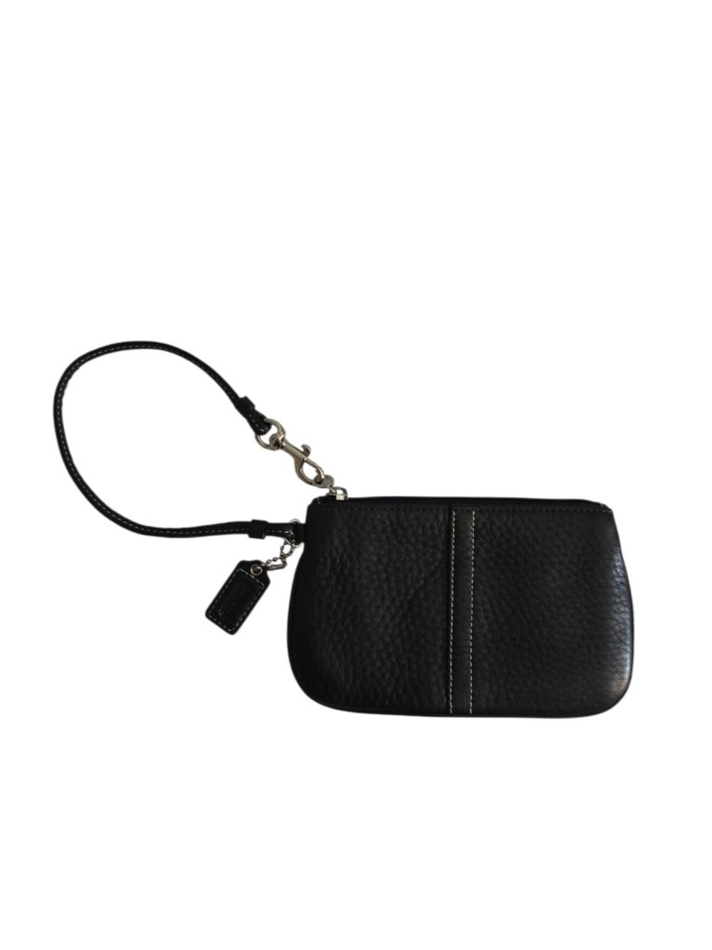 Coach Black Leather Wristlet Pouch Small Zip Clutch Wallet Pebbled Leather Strap